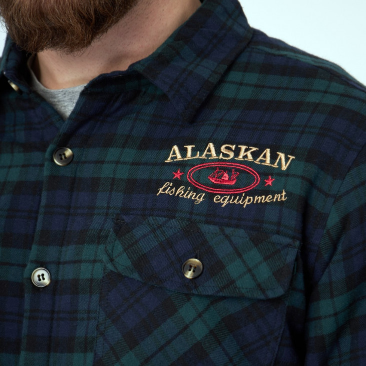 Рубашка Alaskan с мех. подкл. синяя клетка    XS